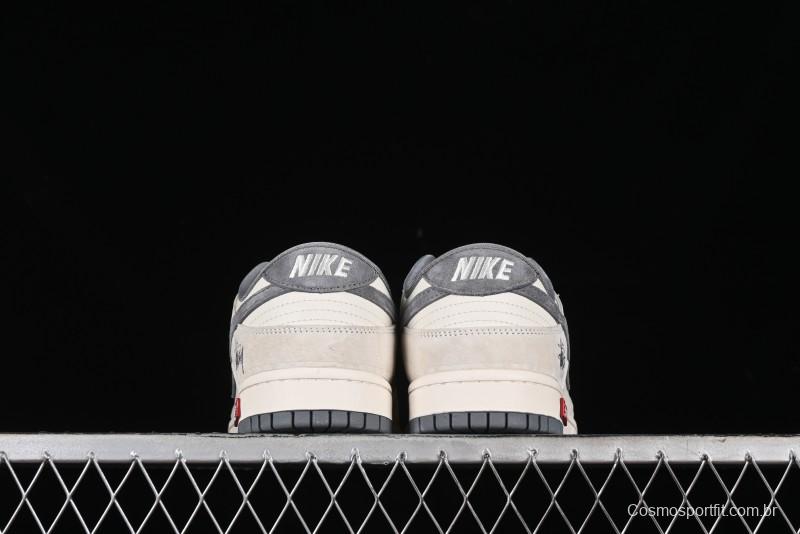 Nike SB Dunk Low x Supreme x Stussy Anniversary Customized Sneakers in Off-White Grey Check - SJ2068-272