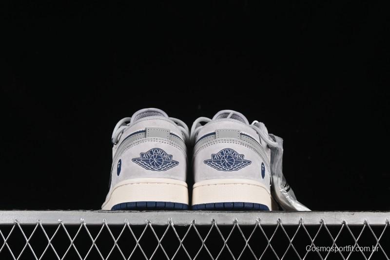 Nike Air Jordan 1 Low AJ1 Bape Collaboration - Grey Blue Retro Basketball Shoes with Custom Laces - SJ9950-019